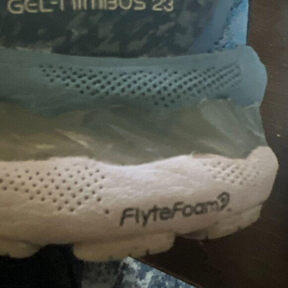 ASICS Women's Gel-Nimbus 23 Knit Running Shoes, Size 9 Grey Floss/MAKO Blue - Picture 9 of 11